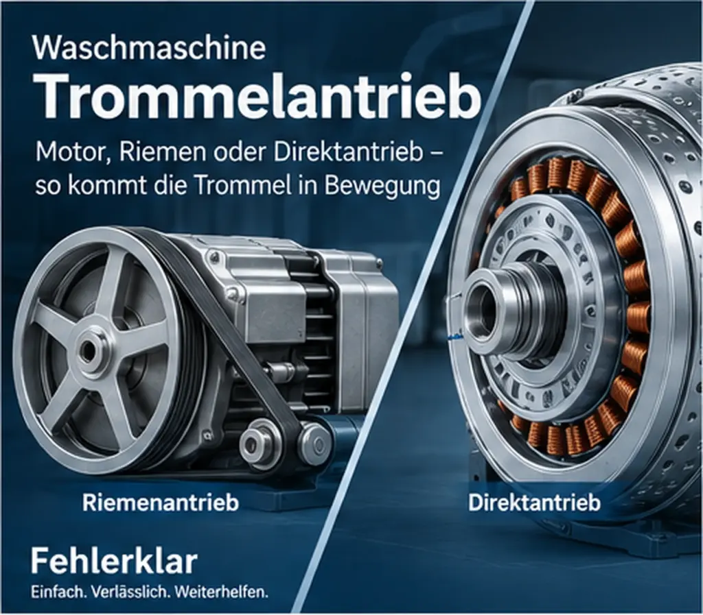 Illustrative Gegenüberstellung von Riemenantrieb und Direktantrieb einer Waschmaschine